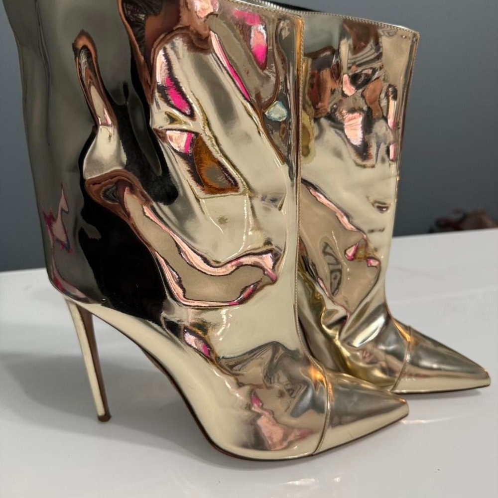 ✨ Alexandre Vauthier‎ Gold Metallic Leather Ankle Boots – Size EU 39 (US 8.5–9)